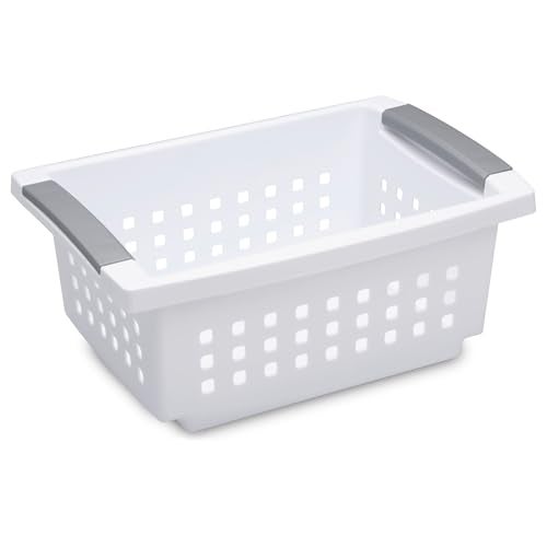 Sterilite Small Plastic Stacking Storage Basket Container Totes wComfort Grip Handles and Flip Down Rails for Household Organization 8 Pack White