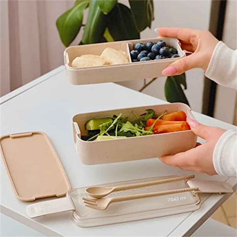 Wheat Straw 3-Layer Lunchbox Microwave Safe Heat Shrinkable film packaging 