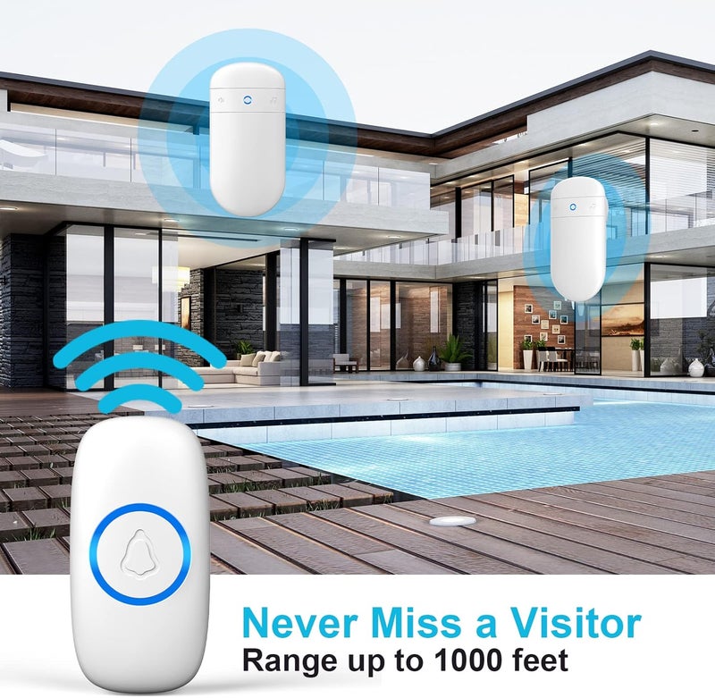 SECRUI Wireless Doorbell, Door bell Over 1000ft Coverage with 2 Plug-In Receivers, 1 Waterproof Push button, 52 Chimes, 110dB loud Sound Colorful LED Flash - Image 3