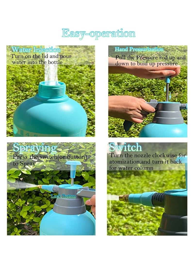 Garden Pressure Sprayer – 2 Liter Capacity – Hand Pump Operated, Multi-Purpose for Plant Watering. Features an adjustable nozzle for versatile spray patterns and a safety pressure release valve. (Turquoise) - Image 2
