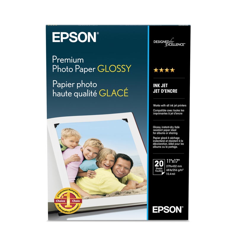 EPSON ورق صور إبسون المتميز لامع (11x17 بوصة، 20 ورقة) (S041290) - Image 1