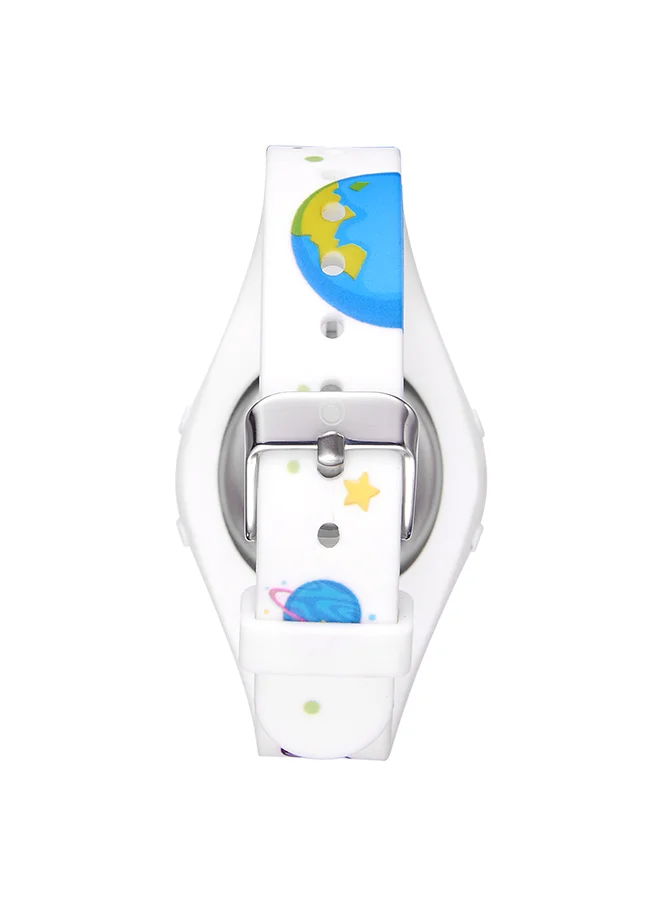 أسترو Astro Kids Watch, Digital Display and PU Strap - A23904-PPWW-AT, White-Astranaut Print