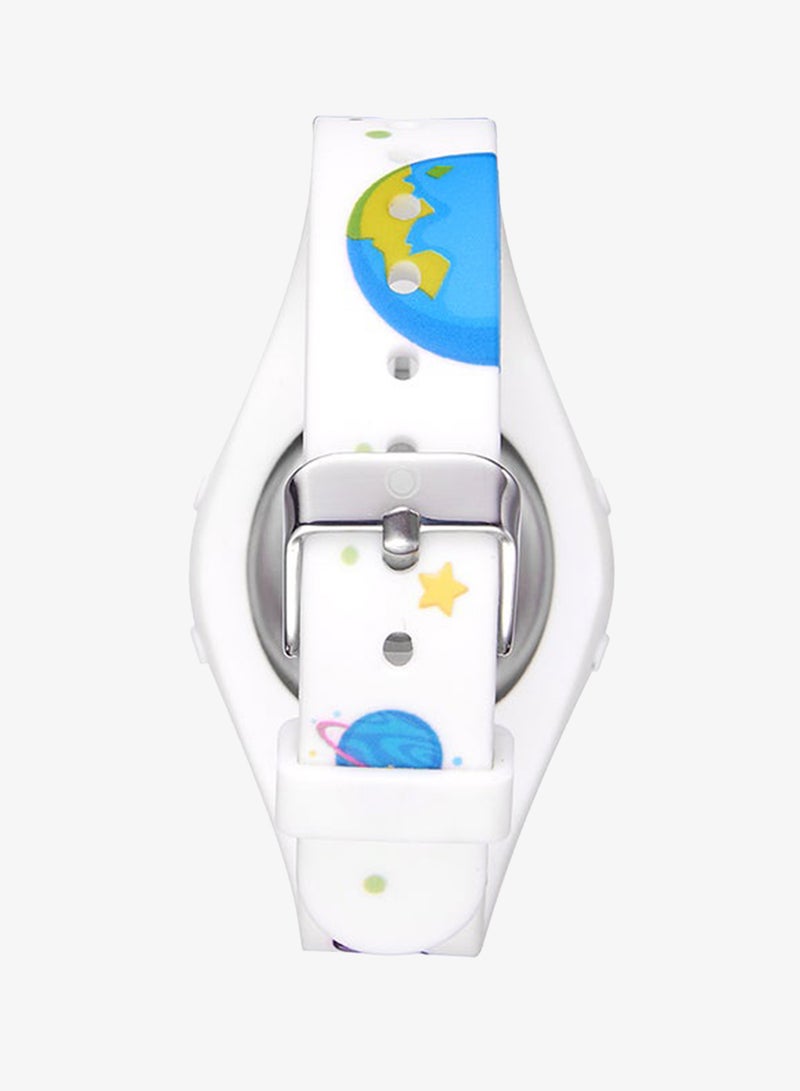 Astro Kids Watch, Digital Display and PU Strap - A23904-PPWW-AT, White-Astranaut Print - Image 3