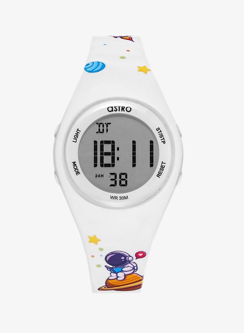 Astro Kids Watch, Digital Display and PU Strap - A23904-PPWW-AT, White-Astranaut Print - Image 1