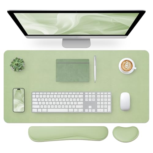 Bloss Leather Desk Mat and Keyboard Wrist Rest Large Mouse Pad Keyboard PadMouse Wrist Support NonSlip Desk Mat Protector for St Patricks Day315157 Inches Green - Image 1