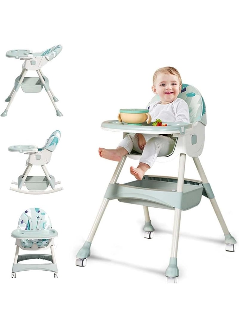0TO1 TECH 6 in 1 Baby High Chair, Modern Toddler High Chair, 3 Gear Adjustment for Backrest, Rocking Horse Design, Collapsible Two-Tiered Dinner Plate, Removable Seat, 5 Point Safety Harness  - Image 1