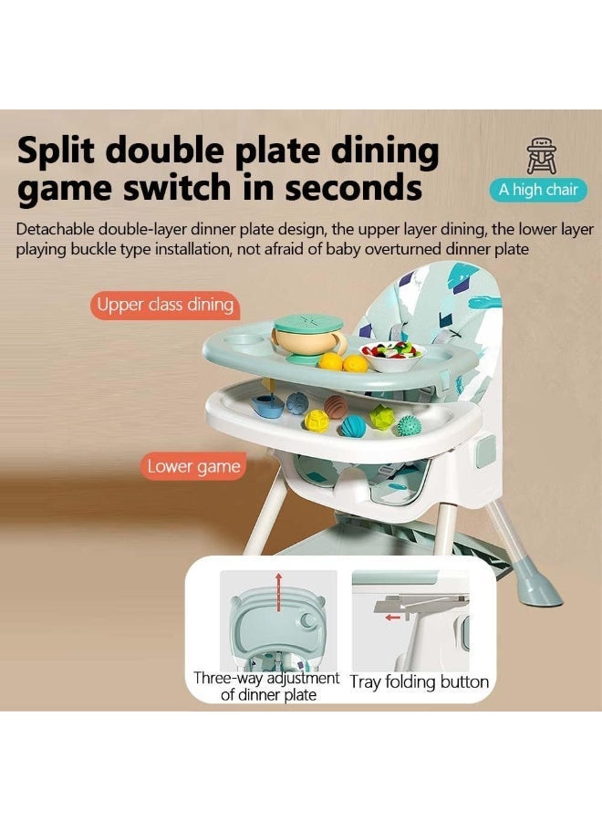 0TO1 TECH Baby and Infant Dining Chair, 7 in 1 Toddler High Chair, 3 Gear Adjustment for Backrest, Rocking Horse Design, Collapsible Two-Tiered Dinner Plate, Removable Seat, 5 Point Safety Harness - Image 4