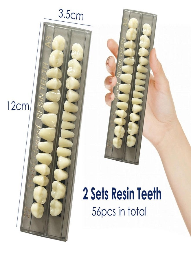 HRASY 56 Pcs False Teeth Fake Teeth 2 Sets Synthetic Resin Dental Tooth, Upper Lower Denture Tooth, Party Horror Prop Makeup DIY Replacement, 22 A3 - Image 2