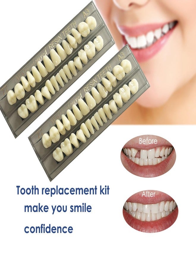 HRASY 56 Pcs False Teeth Fake Teeth 2 Sets Synthetic Resin Dental Tooth, Upper Lower Denture Tooth, Party Horror Prop Makeup DIY Replacement, 22 A3 - Image 4
