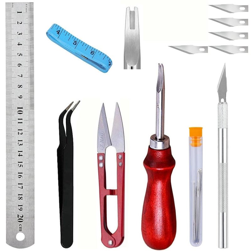 DIY Crafts DIY Crafts Leather Edge Stainless Steel Trimmer with Wood Handle, Leather Edge Skiving Bevelers Leather Craft Keen Edge Cutting Tool for Beveling for DIY Leather Craft, Making Leather (Pack Of 2 Kits) - Image 1