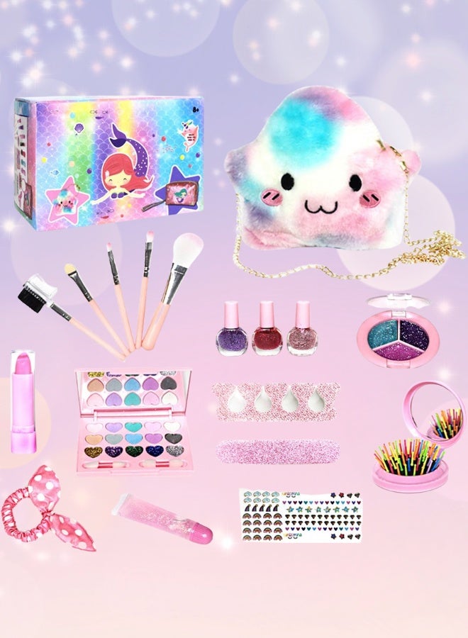 Girls’ Makeup Set with Plush Star Bag – Kids Safe Eye Shadow, Lipstick, Nail Polish, and Brush Kit – 18×11.5×9 cm - Image 5