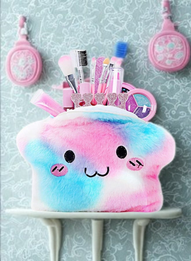 Girls’ Makeup Set with Plush Star Bag – Kids Safe Eye Shadow, Lipstick, Nail Polish, and Brush Kit – 18×11.5×9 cm - Image 2