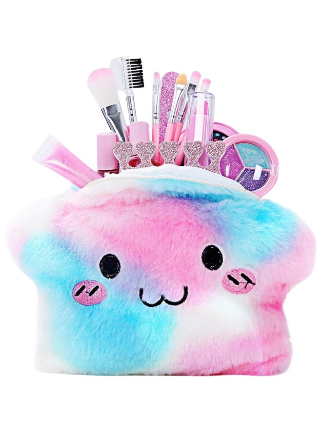 Girls’ Makeup Set with Plush Star Bag – Kids Safe Eye Shadow, Lipstick, Nail Polish, and Brush Kit – 18×11.5×9 cm - Image 3