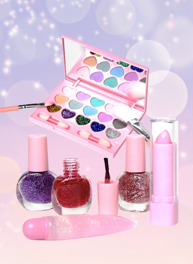 Girls’ Makeup Set with Plush Star Bag – Kids Safe Eye Shadow, Lipstick, Nail Polish, and Brush Kit – 18×11.5×9 cm - Image 1