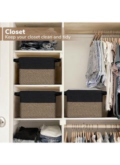 Goodpick Goodpick Black Woven Rope Basket Set of 3, Shelf Storage Baskets for Books, Towels, clothes, Rectangle Decorative Basket for Living Room, Bedroom, Toy Bin for Nursery  - Image 5