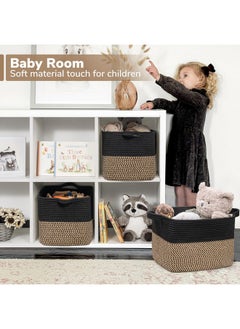 Goodpick Goodpick Black Woven Rope Basket Set of 3, Shelf Storage Baskets for Books, Towels, clothes, Rectangle Decorative Basket for Living Room, Bedroom, Toy Bin for Nursery  - Image 3