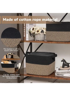 Goodpick Goodpick Black Woven Rope Basket Set of 3, Shelf Storage Baskets for Books, Towels, clothes, Rectangle Decorative Basket for Living Room, Bedroom, Toy Bin for Nursery  - Image 4