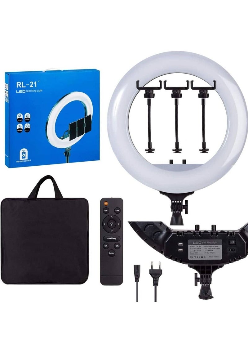 RL - 21 inch Professional Big LED Selfie Ring Light With 3 Mount Phone Holders For Reels Photo Shoot Live Stream Makeup Videos - Image 1