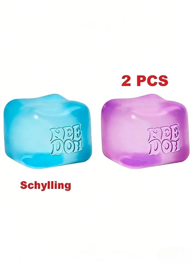 Schylling NeeDoh Nice Cube -Sensory Squeeze Toy with Super Solid Squish - 2.25" Cube (Blue+Purple) - Image 1