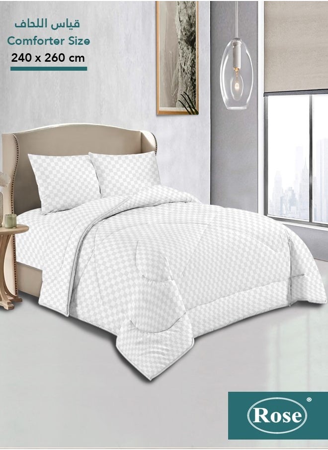 Rose - ROSE Classic tripped luxury jacquard comforter set , Made of premium Microfiber, Set of 4 pieces, Soft lightweight King size , ( 240x260)cm ,White - Image 1