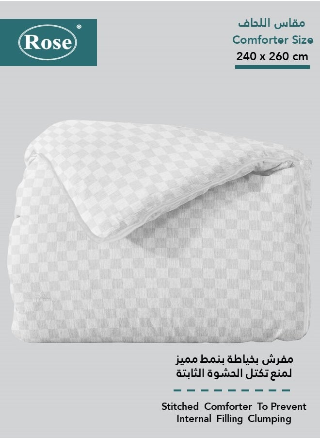 Rose - ROSE Classic tripped luxury jacquard comforter set , Made of premium Microfiber, Set of 4 pieces, Soft lightweight King size , ( 240x260)cm ,White - Image 1