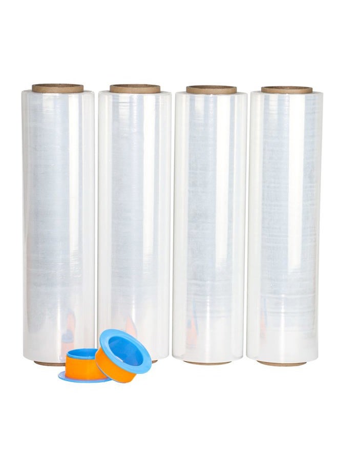 BOMEI PACK Clear Stretch Wrap Roll with Plastic Handle 18" x 1000 Feet 80 Gauge 4 Pack, Shrink Wrap Heavy Duty, Self-Adhering Plastic Wrap for Shipping, Moving - Image 1