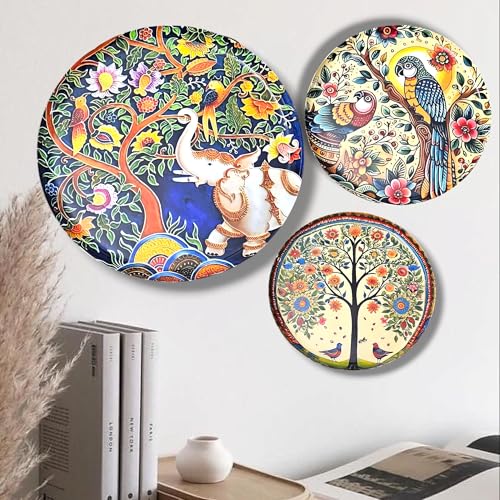 Noblenest 3 Pcs Madhubani Metal Wall Plates 12, 10, 8 Inch, Wall Decoration Items For Living Room, Bedroom, Office | Wall Decor, Gift Items, Wall Hanging Decorations (Madhubani 3) - Image 3