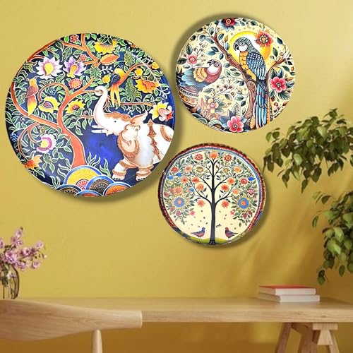 Noblenest 3 Pcs Madhubani Metal Wall Plates 12, 10, 8 Inch, Wall Decoration Items For Living Room, Bedroom, Office | Wall Decor, Gift Items, Wall Hanging Decorations (Madhubani 3) - Image 1