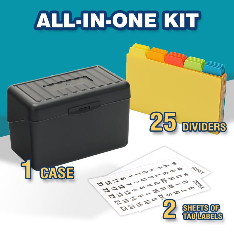 H4D Index Card Holder 3x5 Inches with 25 Plastic Dividers, Black - Image 2