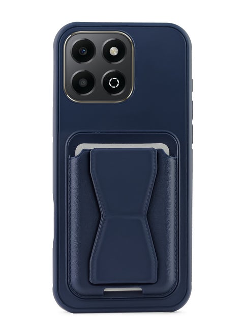 غطاء خلفي من الجلد مع محفظة للبطاقات، جراب Shockpoof قابل للطي متوافق مع هاتف Honor X7C (أزرق)
