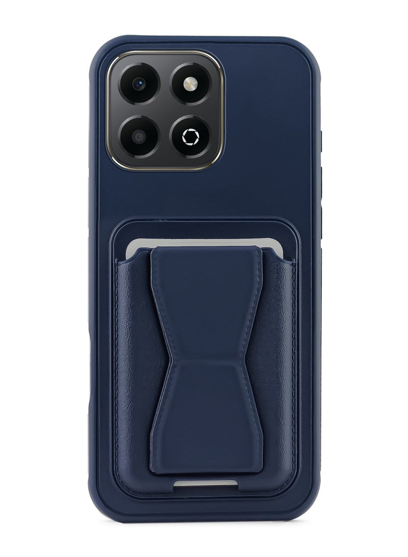 غطاء خلفي من الجلد مع محفظة للبطاقات، جراب Shockpoof قابل للطي متوافق مع هاتف Honor X7C (أزرق) - Image 1