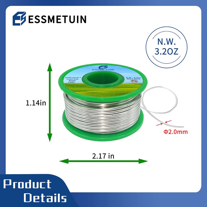 Essmetuin Lead Free Solder Wire(Sn99.3Cu0.7) For Plumbing Solder/Stained Glass/Crafts/Jewelry 217â„ƒ Melting Point 2.0MM No Flux,ROHS (3.2oz) - Image 3
