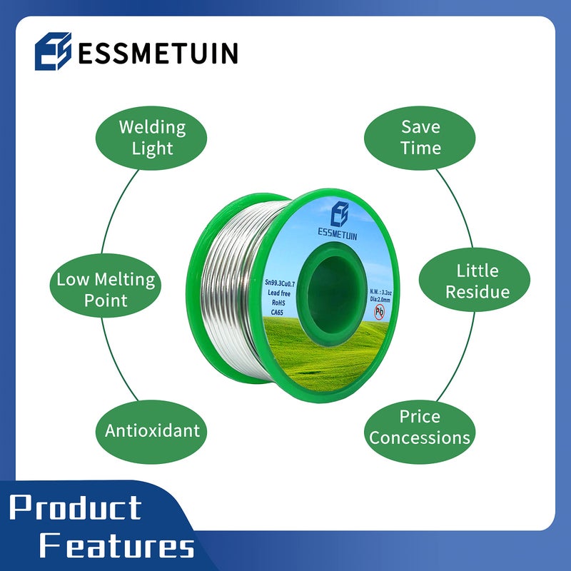 Essmetuin Lead Free Solder Wire(Sn99.3Cu0.7) For Plumbing Solder/Stained Glass/Crafts/Jewelry 217â„ƒ Melting Point 2.0MM No Flux,ROHS (3.2oz) - Image 4