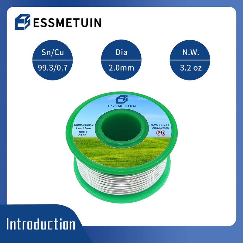Essmetuin Lead Free Solder Wire(Sn99.3Cu0.7) For Plumbing Solder/Stained Glass/Crafts/Jewelry 217â„ƒ Melting Point 2.0MM No Flux,ROHS (3.2oz) - Image 2
