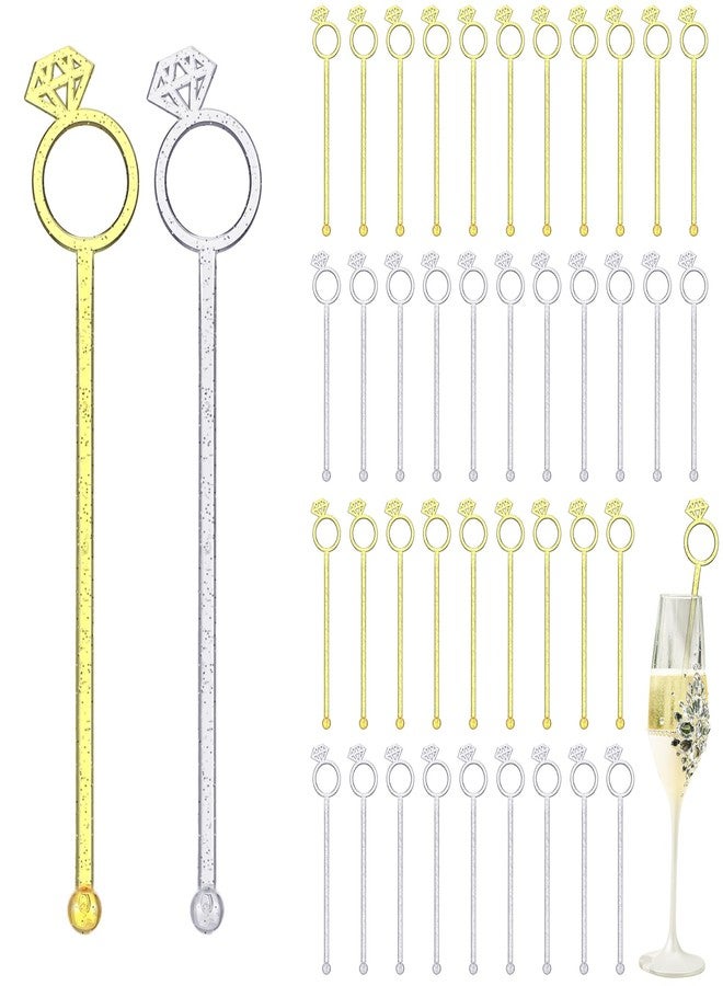 SiliFine 30 Pcs 6 Inch Diamond Ring Coffee Stirrers Reusable Cocktail Wedding Drink Stirrers Golden Silver Plastic Beverage Swizzle Stick for Wedding Party Festival(Golden, Silver) - Image 1