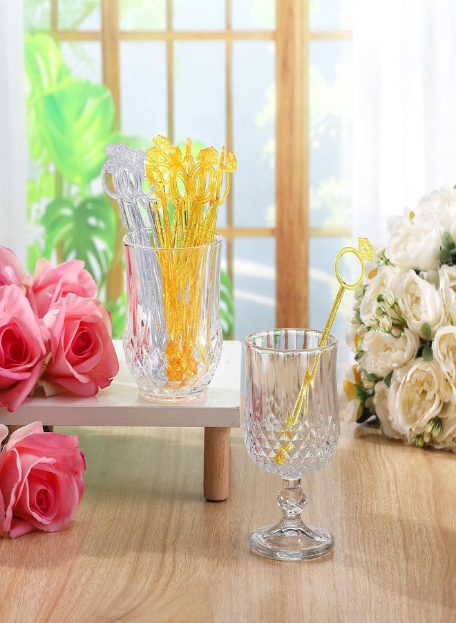 SiliFine 30 Pcs 6 Inch Diamond Ring Coffee Stirrers Reusable Cocktail Wedding Drink Stirrers Golden Silver Plastic Beverage Swizzle Stick for Wedding Party Festival(Golden, Silver) - Image 3