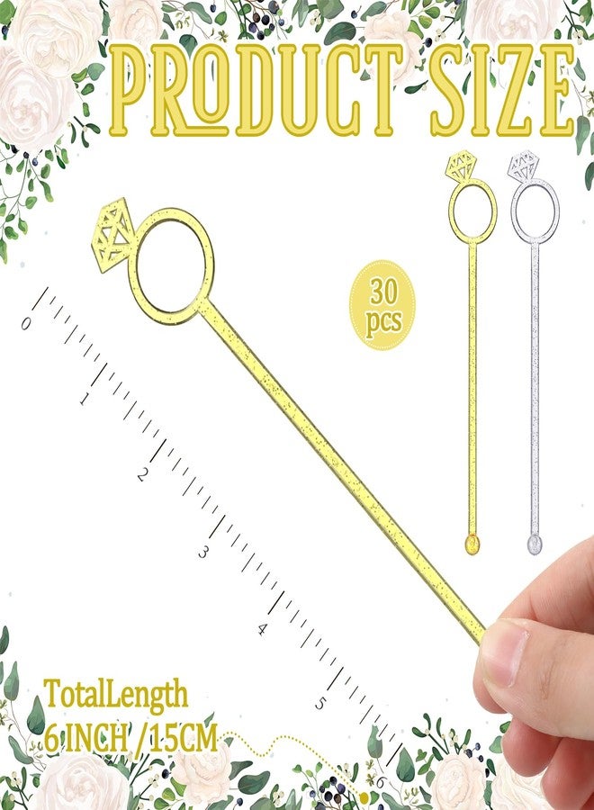 SiliFine 30 Pcs 6 Inch Diamond Ring Coffee Stirrers Reusable Cocktail Wedding Drink Stirrers Golden Silver Plastic Beverage Swizzle Stick for Wedding Party Festival(Golden, Silver) - Image 2