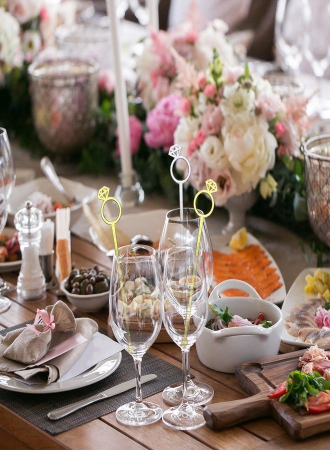 SiliFine 30 Pcs 6 Inch Diamond Ring Coffee Stirrers Reusable Cocktail Wedding Drink Stirrers Golden Silver Plastic Beverage Swizzle Stick for Wedding Party Festival(Golden, Silver) - Image 4