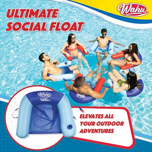 Wahu Float Connex Aqua Pool Seat with Connex Clips, Cupholder, and Inflate Valve, Inflatable Pool Float Chair for Adults and Kids Ages 8+, Blue/Light Blue - Image 4