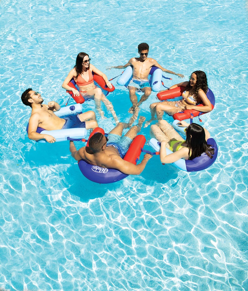 Wahu Float Connex Aqua Pool Seat with Connex Clips, Cupholder, and Inflate Valve, Inflatable Pool Float Chair for Adults and Kids Ages 8+, Blue/Light Blue - Image 2