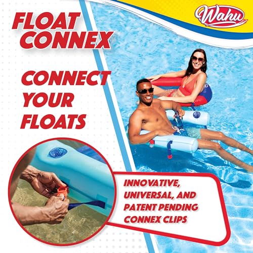 Wahu Float Connex Aqua Pool Seat with Connex Clips, Cupholder, and Inflate Valve, Inflatable Pool Float Chair for Adults and Kids Ages 8+, Blue/Light Blue - Image 5