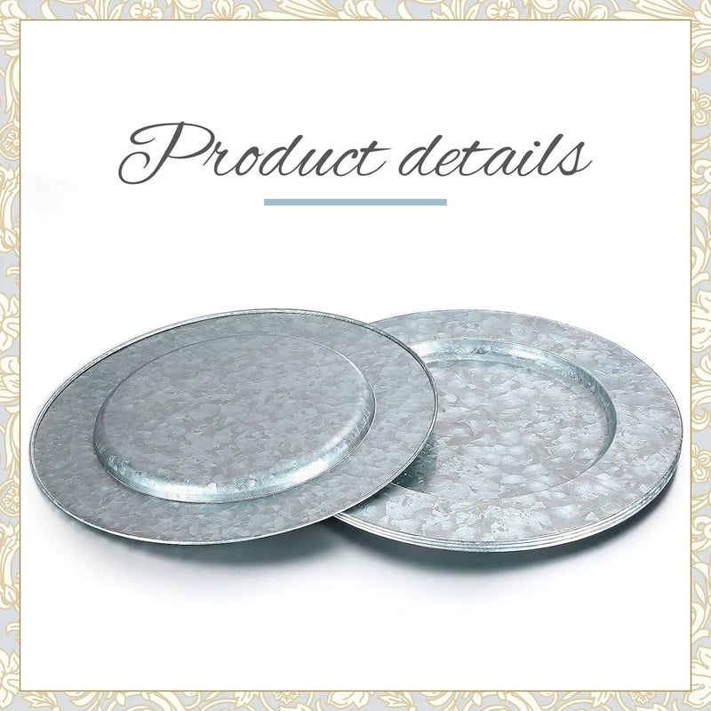 Maxdot 24 Pcs 13 Inches Round Charger Plates Silver Rustic Galvanized Metal Chargers Plates Farmhouse Modern Home Table Decoration for Dinner Wedding Party - Image 3