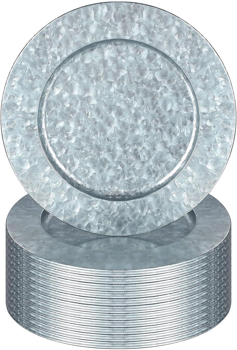 Maxdot 24 Pcs 13 Inches Round Charger Plates Silver Rustic Galvanized Metal Chargers Plates Farmhouse Modern Home Table Decoration for Dinner Wedding Party - Image 1