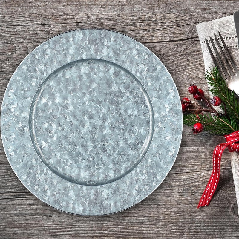 Maxdot 24 Pcs 13 Inches Round Charger Plates Silver Rustic Galvanized Metal Chargers Plates Farmhouse Modern Home Table Decoration for Dinner Wedding Party - Image 5