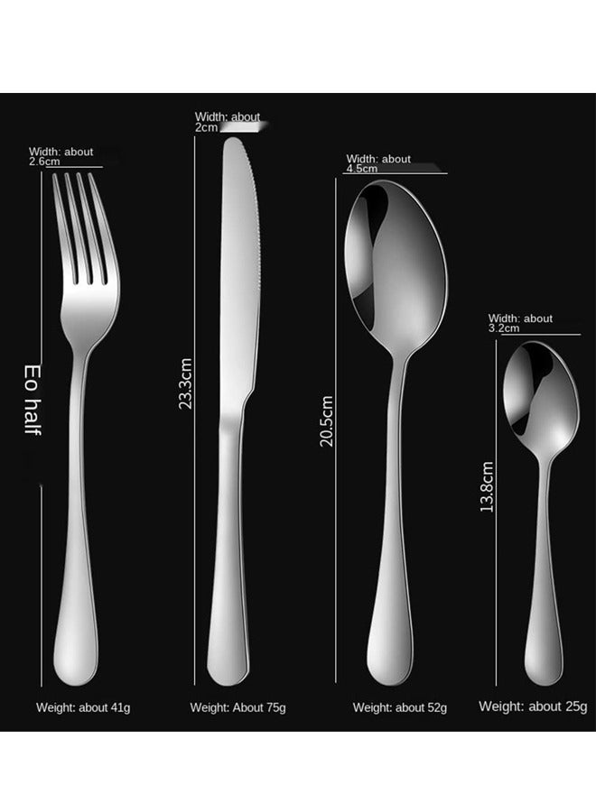 24-Piece Set  Stainless Steel Cutlery Creative Titanium-Plated Western Food Steak Knife Fork And Spoon Wooden Box Set Gift Box (Silver) - Image 5