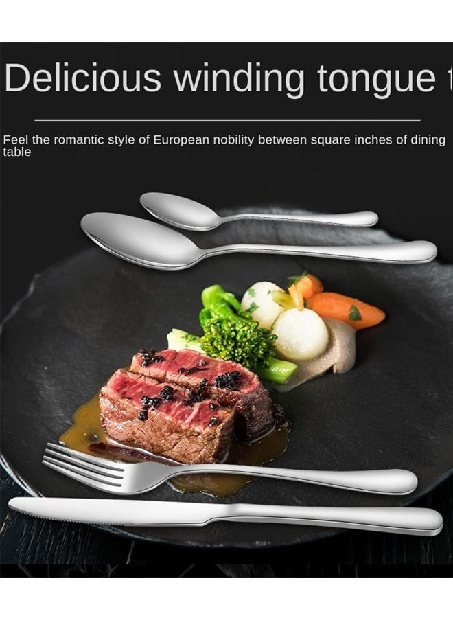 24-Piece Set  Stainless Steel Cutlery Creative Titanium-Plated Western Food Steak Knife Fork And Spoon Wooden Box Set Gift Box (Silver) - Image 3