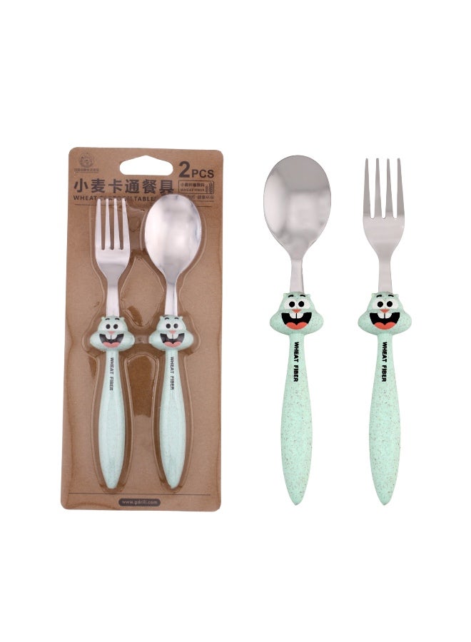 Brain Giggles 2 Pcs Green Bugs Bunny Kid's Cutlery - Image 1