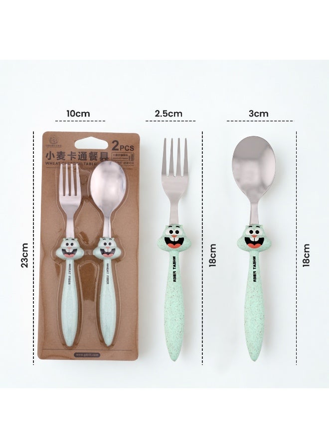 Brain Giggles 2 Pcs Green Bugs Bunny Kid's Cutlery - Image 2