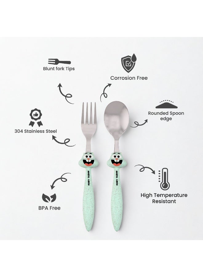 Brain Giggles 2 Pcs Green Bugs Bunny Kid's Cutlery - Image 3