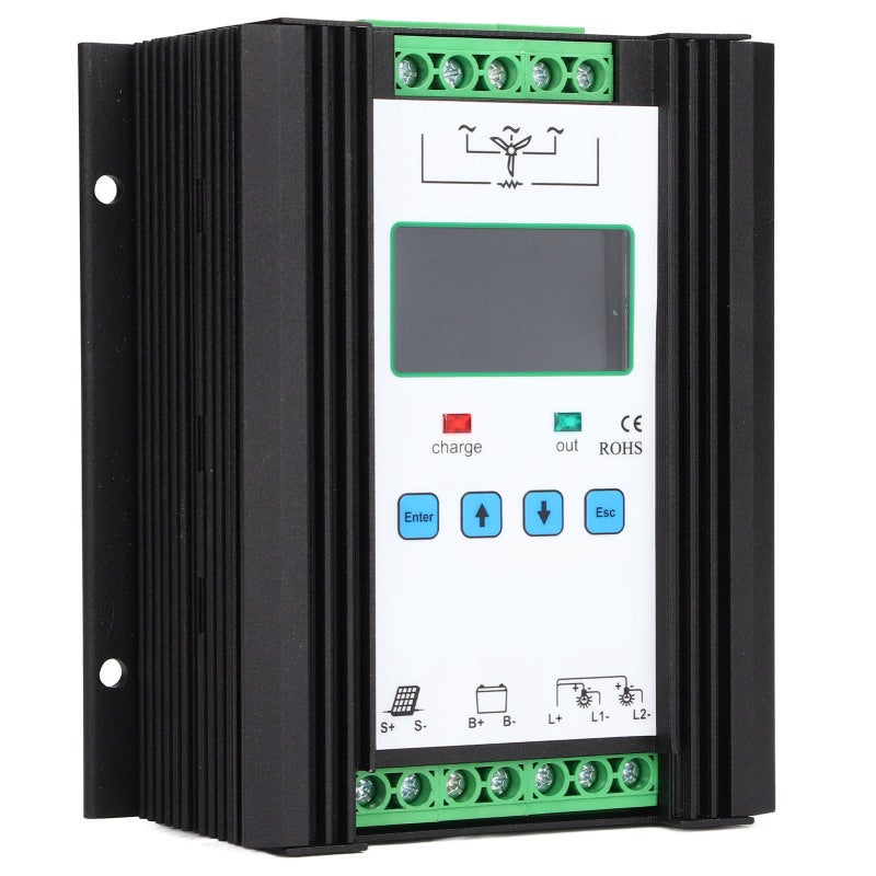 Wind Solar Hybrid Controller 600W 12V 24V Aluminum Alloy Digital Intelligent Control - PWM Charging Unloading Overcurrent Limiting Functions with LCD Display for Vertical Wind Turbines - Image 2